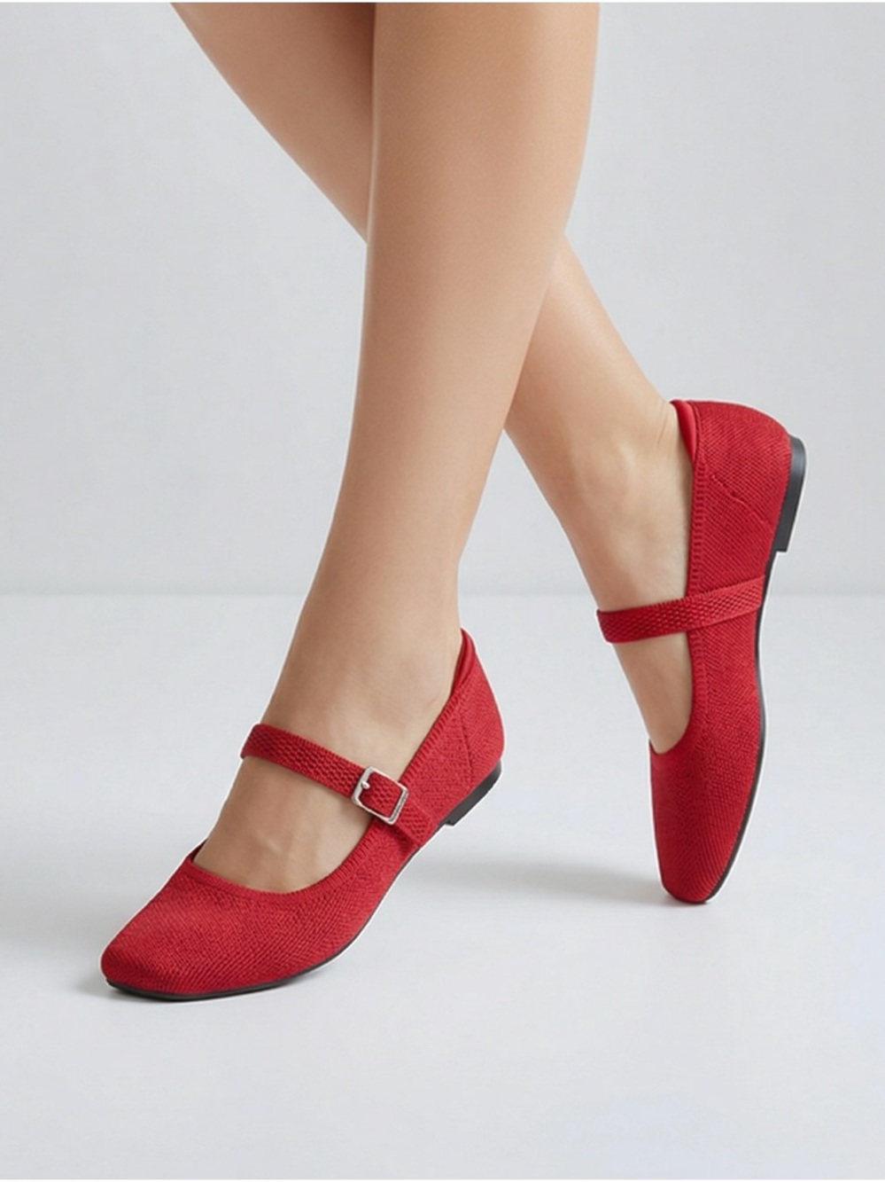 Ailicozy Women Sz 8.5 Red mesh Mary Jane Ballet Flats  Comfortable Slip-On Shoe